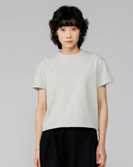 Mid Weight Cropped Organic T Shirt Grey Marl