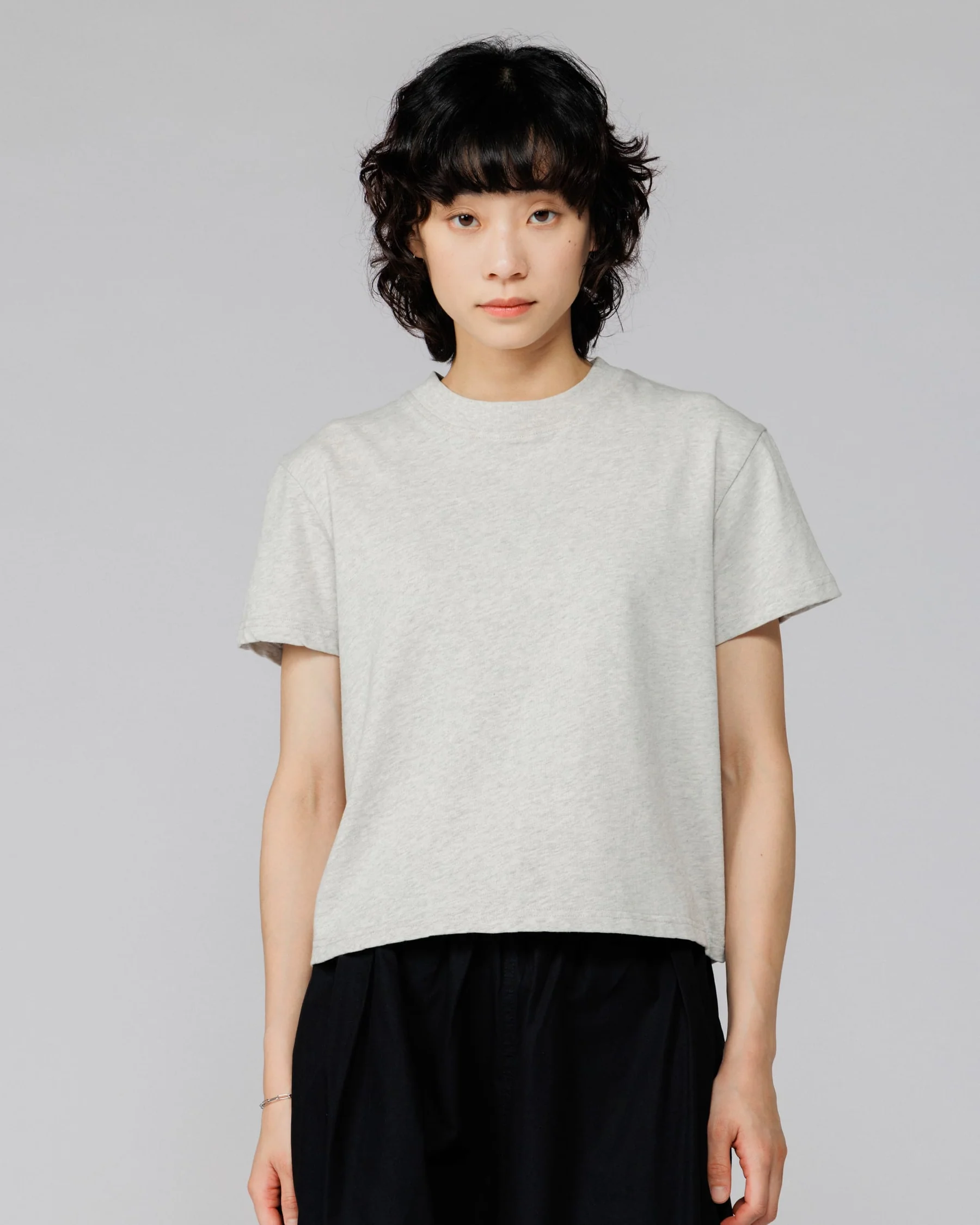 Mid Weight Cropped Organic T Shirt Grey Marl Mid Weight Cropped Organic T Shirt Grey Marl