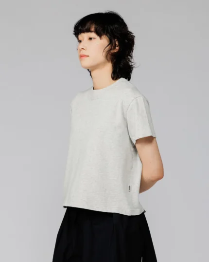 Mid Weight Cropped Organic T Shirt Grey Marl1